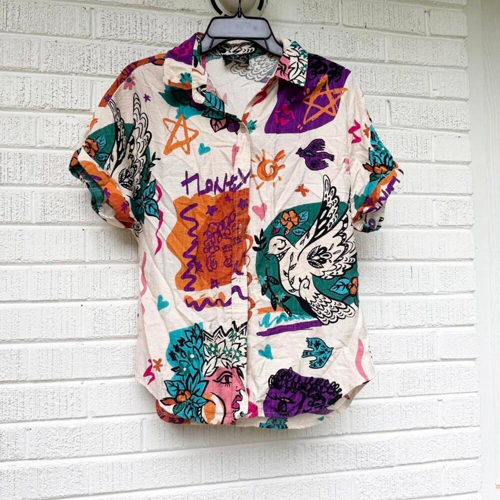 Milk & Honey Abstract Printed Button Up Blouse